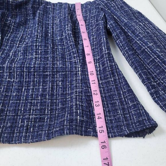 Zara Women's Blue Tweed Textured Off the Shoulder Top Long Sleeve Size Small - Picture 9 of 10